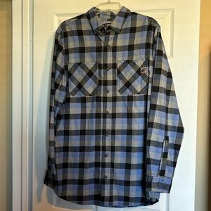 40 Grit by Duluth Trading Co men’s blue plaid button down shirt size medium tall